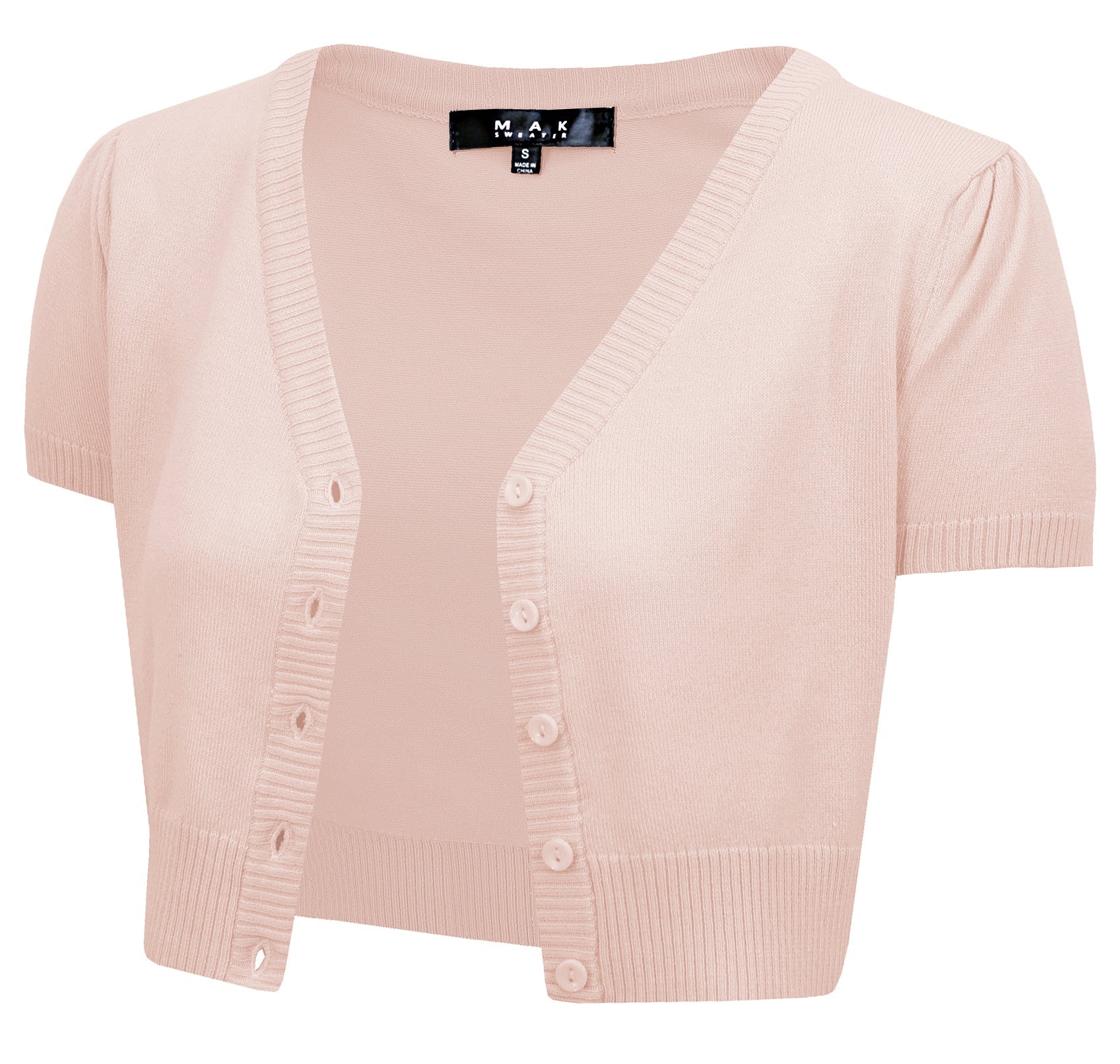 YEMAK Women's Cropped Bolero Short Sleeve Button Down Cardigan Sweater HB2137 (S-3X) Blush