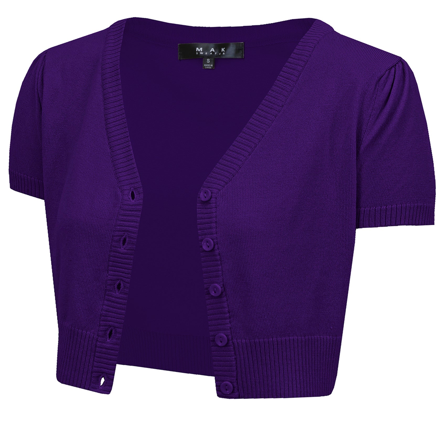 YEMAK Women's Cropped Bolero Short Sleeve Button Down Cardigan Sweater HB2137 (S-3X) Grape