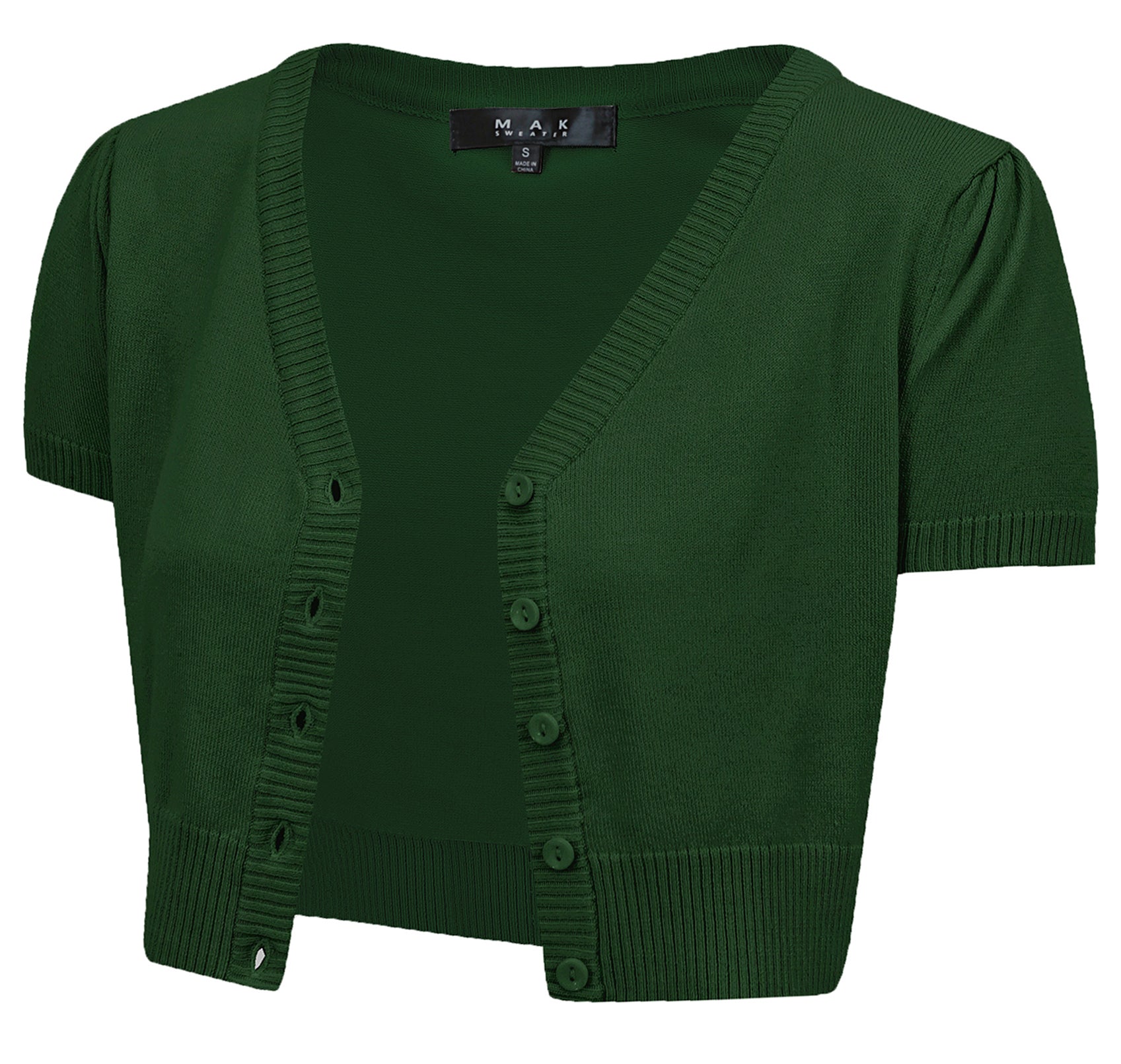 YEMAK Women's Cropped Bolero Short Sleeve Button Down Cardigan Sweater HB2137 (S-3X) Hunter Green
