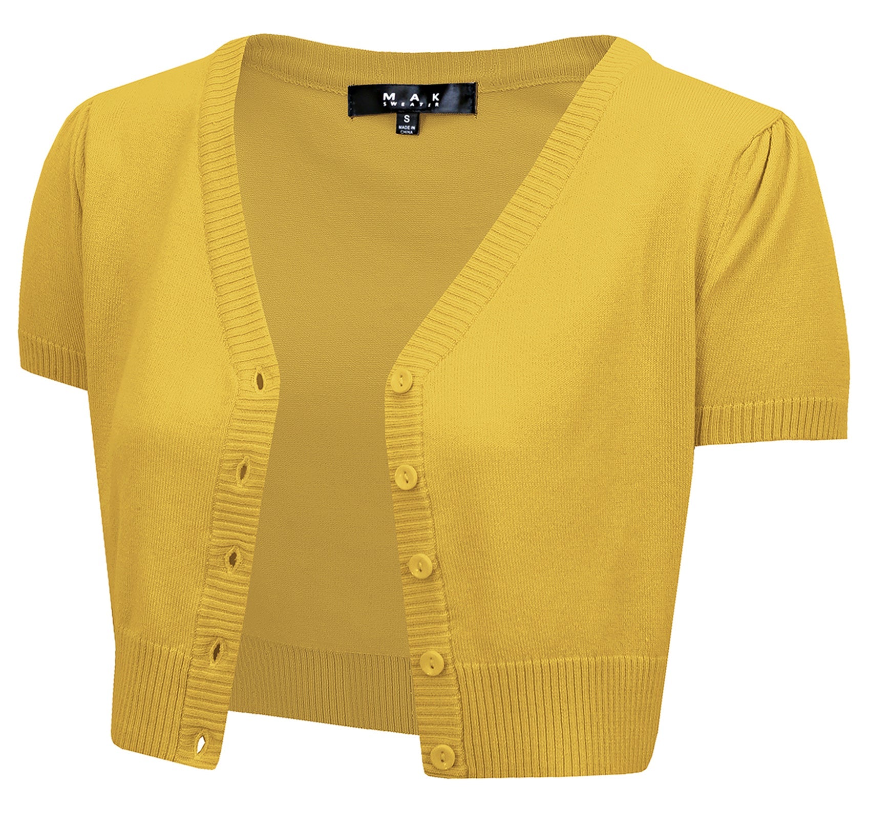 YEMAK Women's Cropped Bolero Short Sleeve Button Down Cardigan Sweater HB2137 (S-3X) Honey