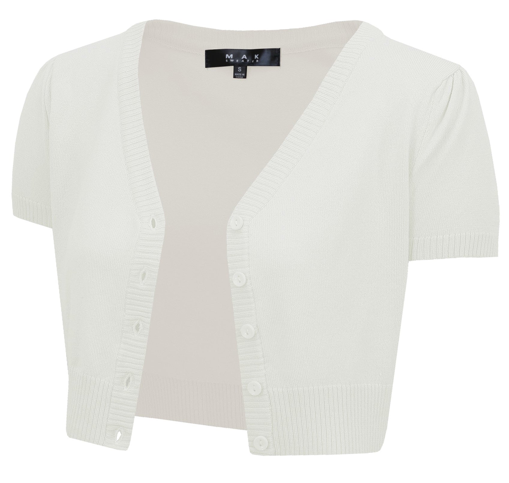 YEMAK Women's Cropped Bolero Short Sleeve Button Down Cardigan Sweater HB2137 (S-L) Ivory