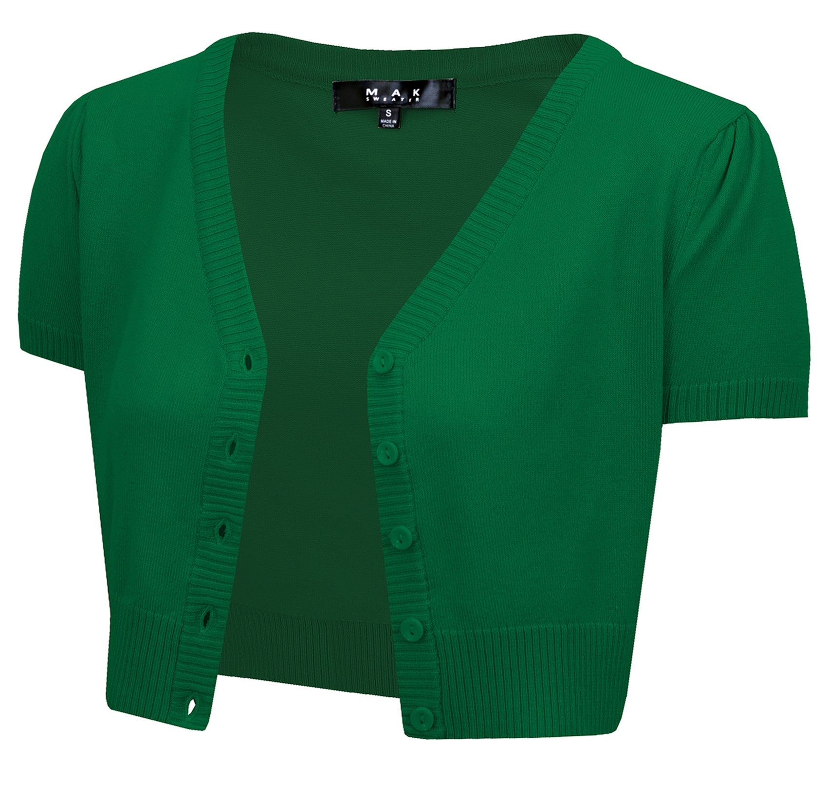 YEMAK Women's Cropped Bolero Short Sleeve Button Down Cardigan Sweater HB2137 (S-3X) Kellygreen