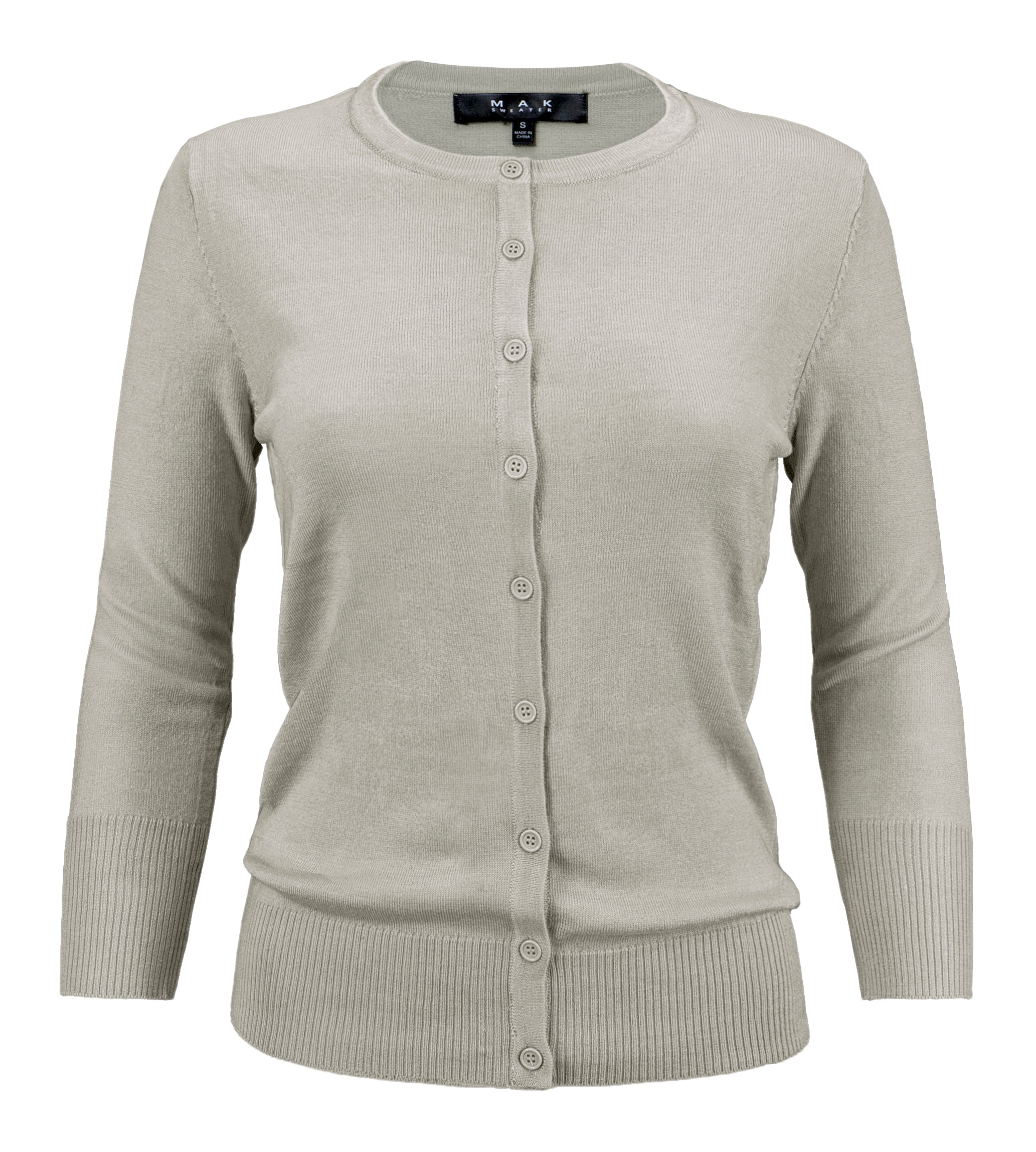 YEMAK Women's 3/4 Sleeve Crewneck Button Down Cardigan Sweater CO079 (S-3X) Grey