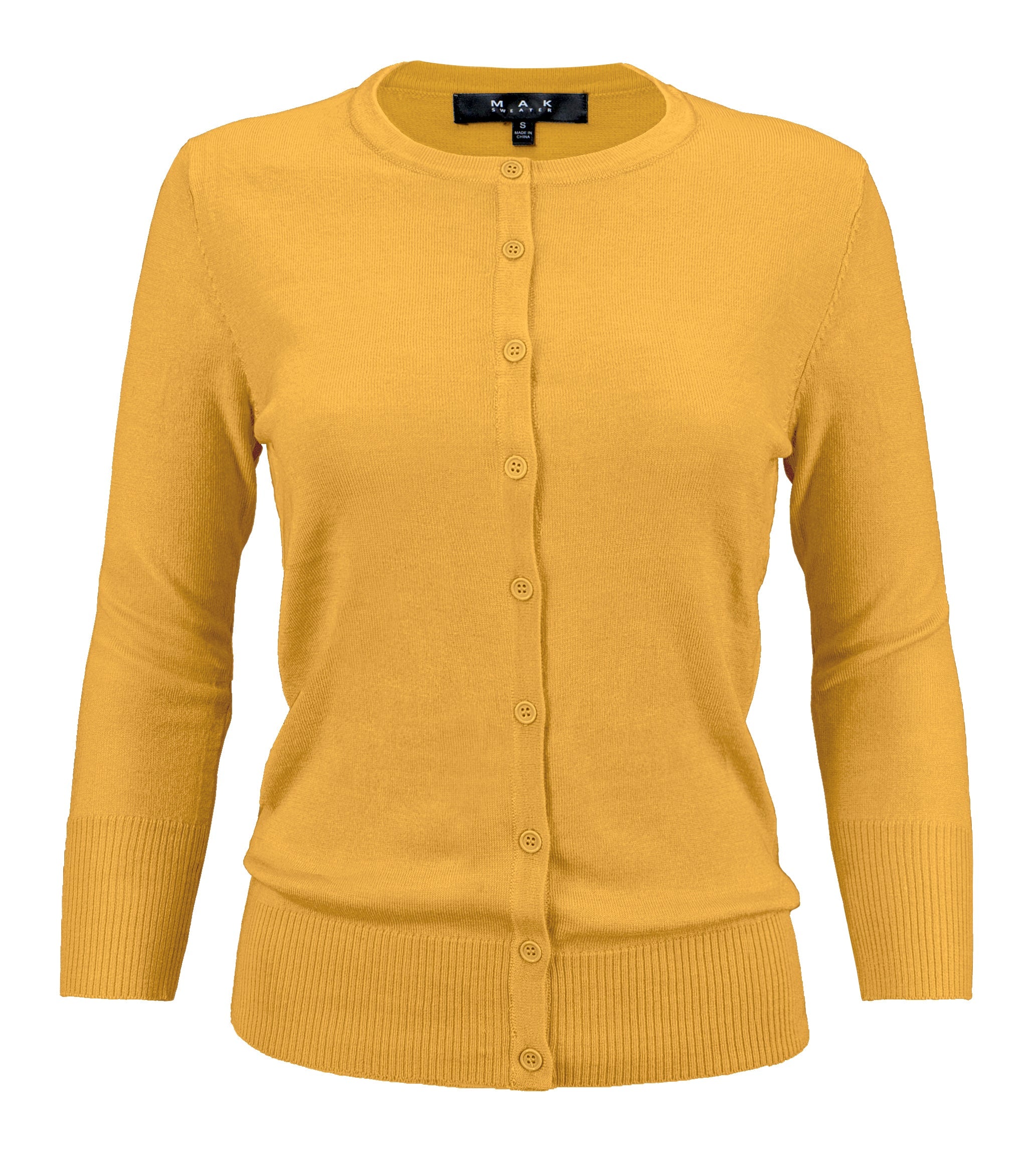 YEMAK Women's 3/4 Sleeve Crewneck Button Down Cardigan Sweater CO079 (S-3X) Honey