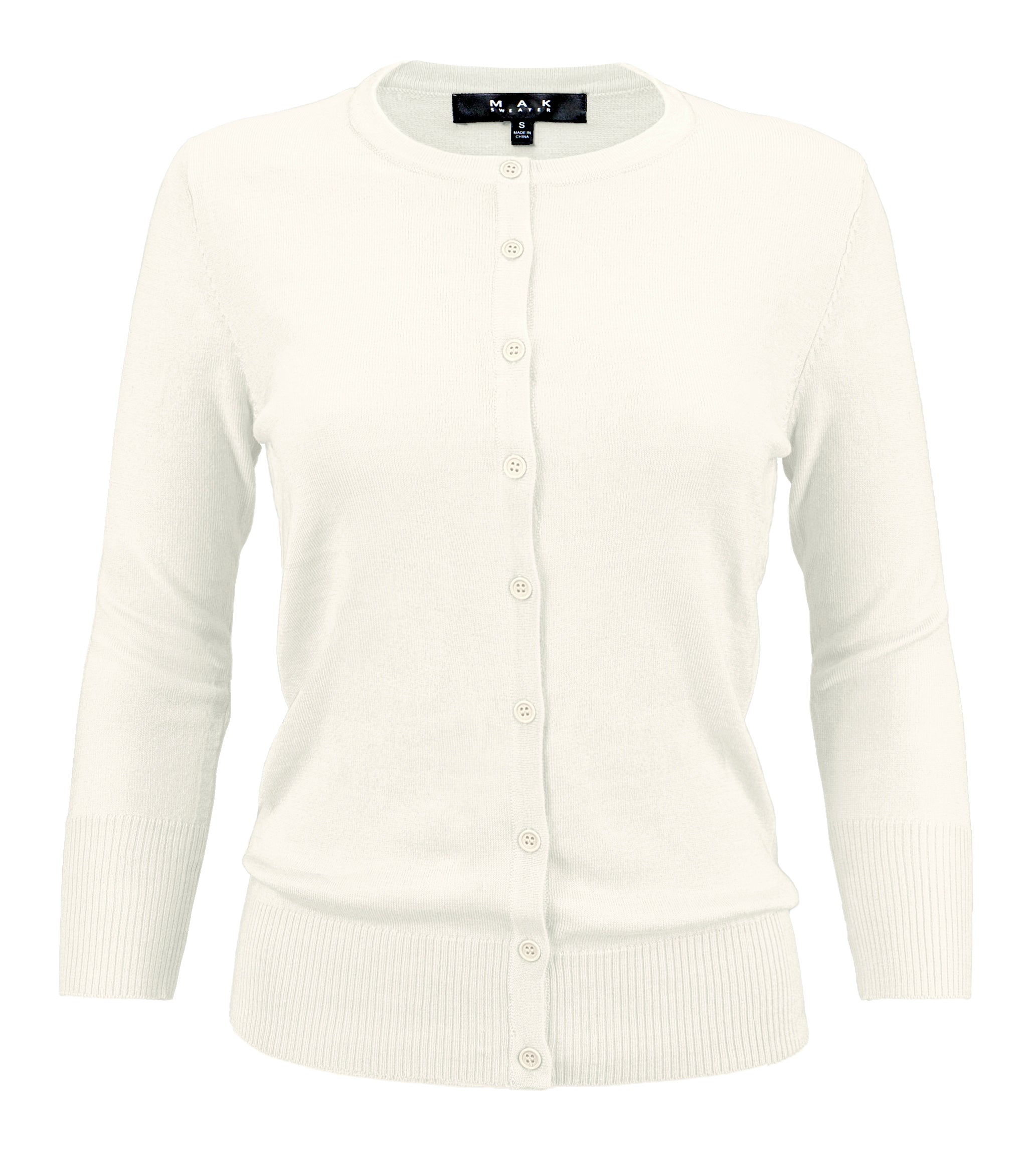 YEMAK Women's 3/4 Sleeve Crewneck Button Down Cardigan Sweater CO079 (S-3X) Ivory