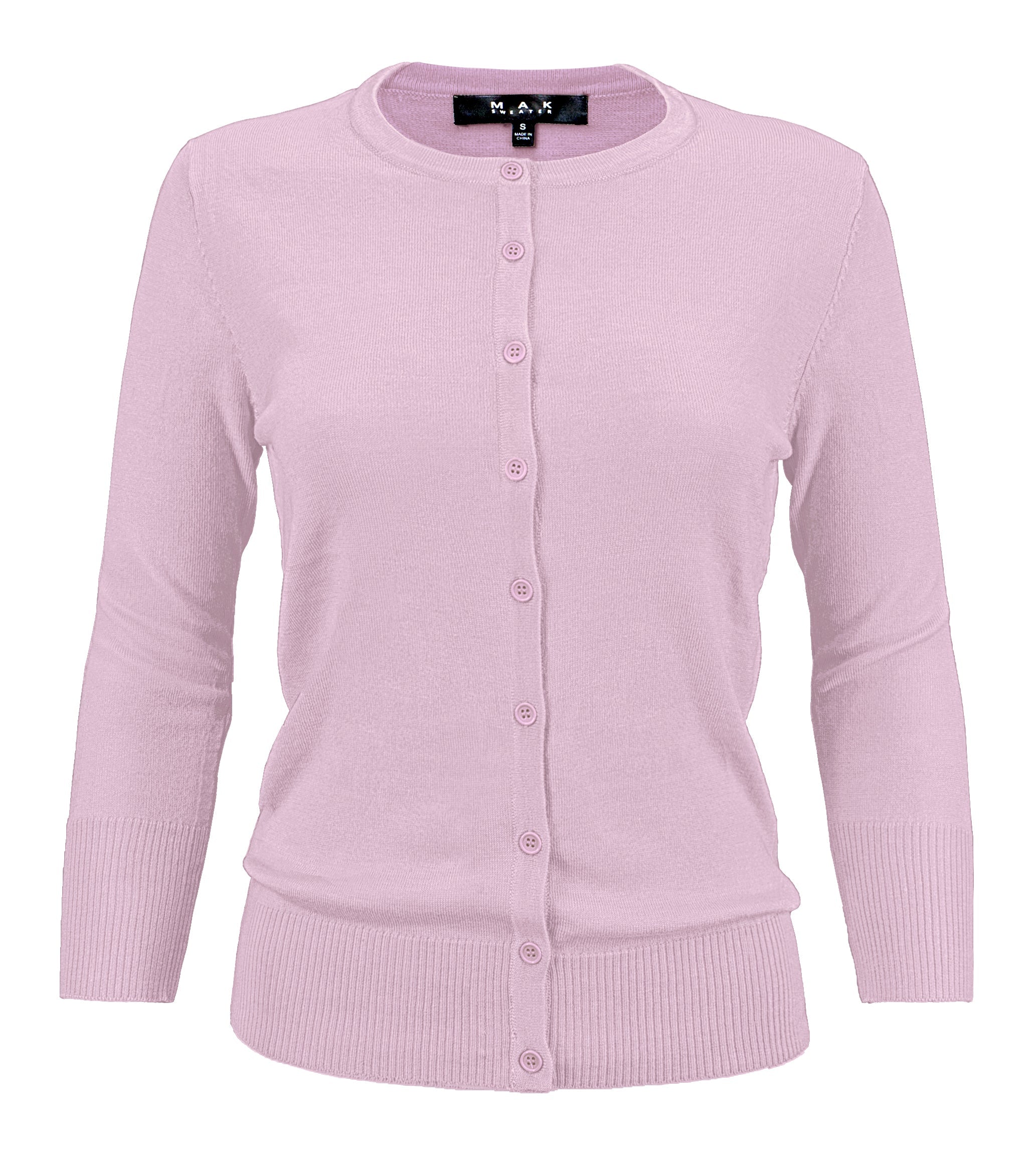 YEMAK Women's 3/4 Sleeve Crewneck Button Down Cardigan Sweater CO079 (S-L) Orchid